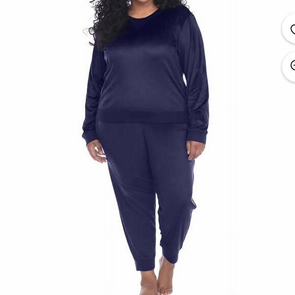 Honey Dew XXL Navy Blue VELOUR VELVET pullover Soft Comfy lounge Y2K sweatshirt - Picture 4 of 4